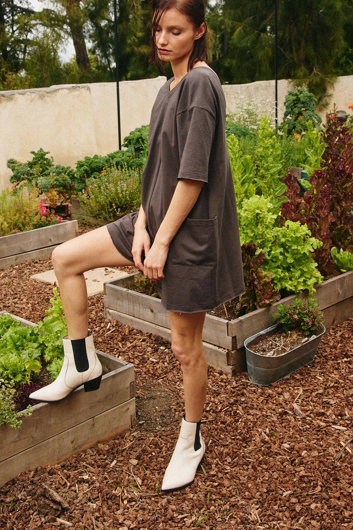Deep V-back Jersey Mini Romper