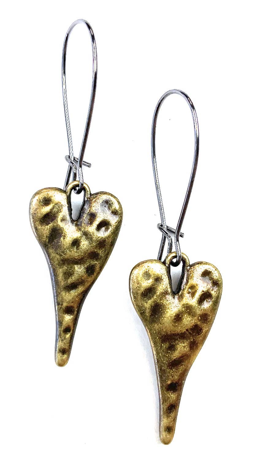 Hammered Heart Dangle Earrings