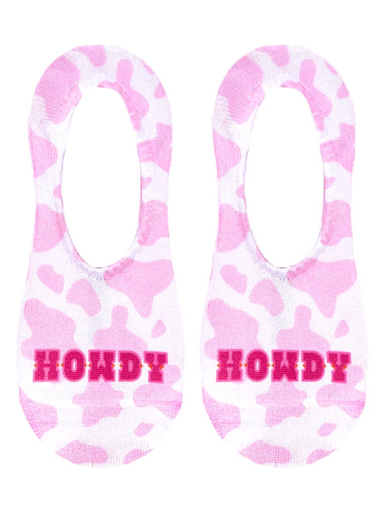 No-Show Liner Socks - Cow Print - "Howdy" - Pink