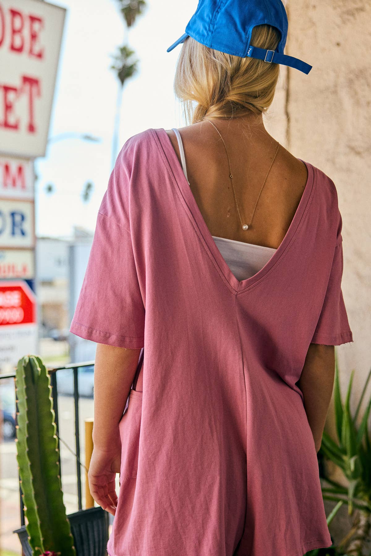 Deep V-back Jersey Mini Romper