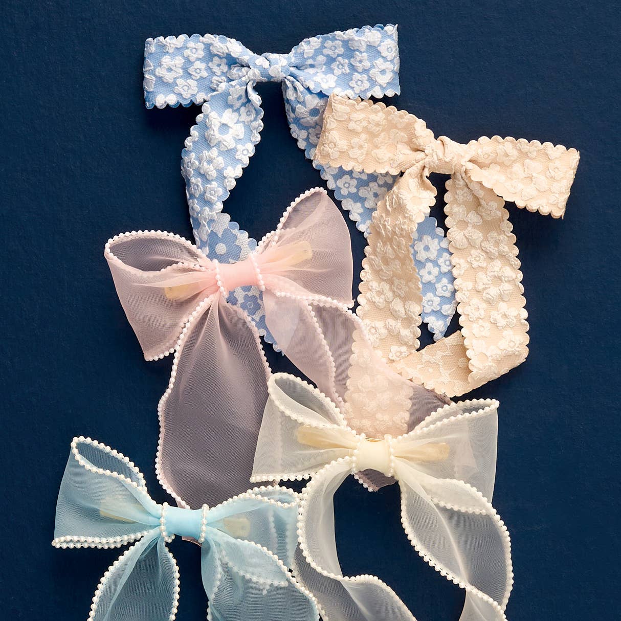 Sheer Pearl Hair Bow-Blush