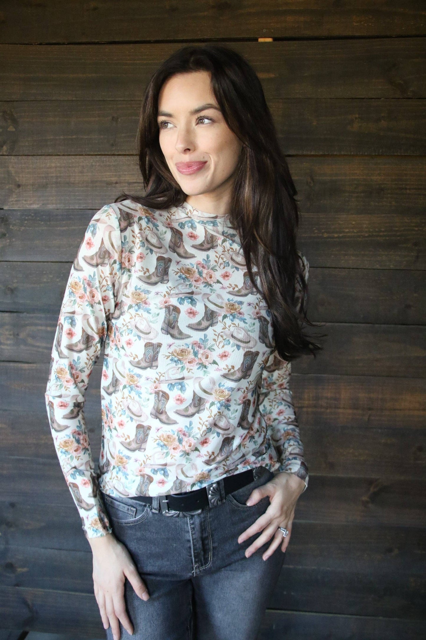 FLORAL BOOTS MESH TOP