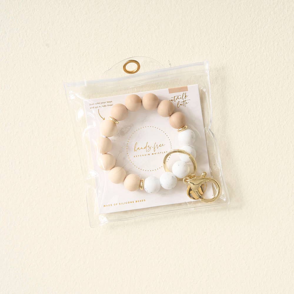 Silicone Beaded Keychain Wristlet - Oatmilk