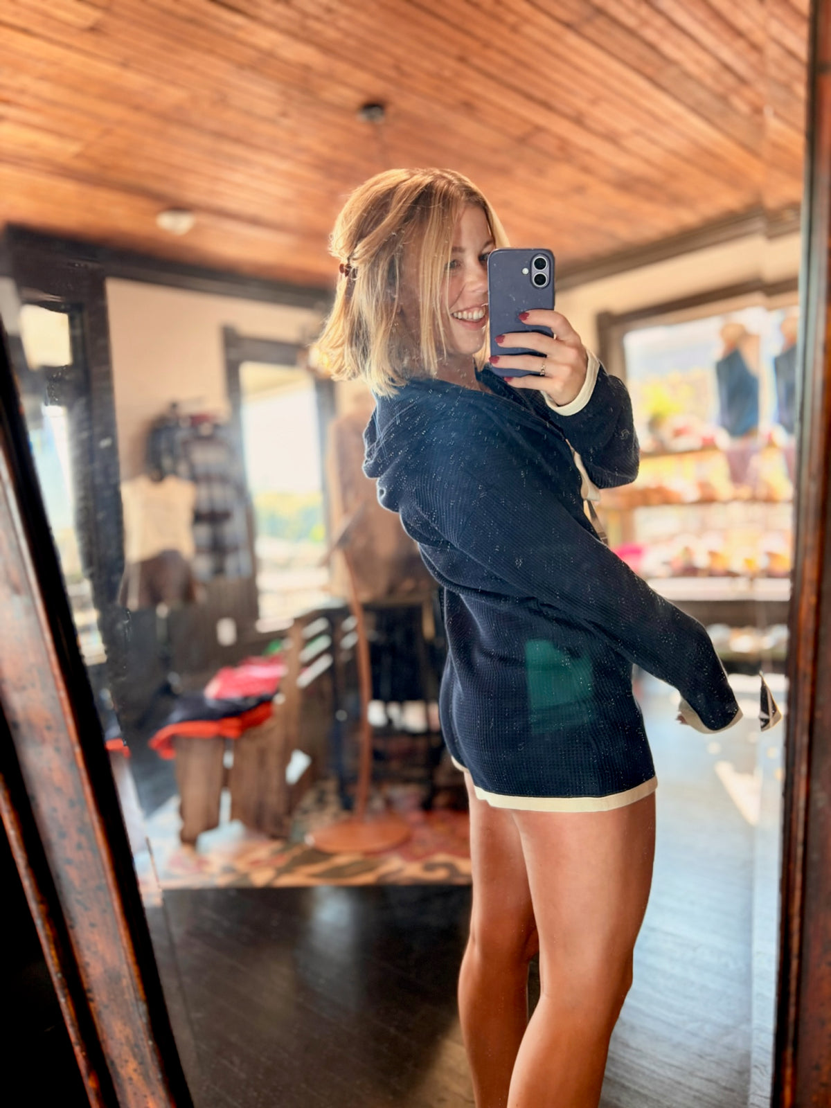 Navy Waffle Knit Romper