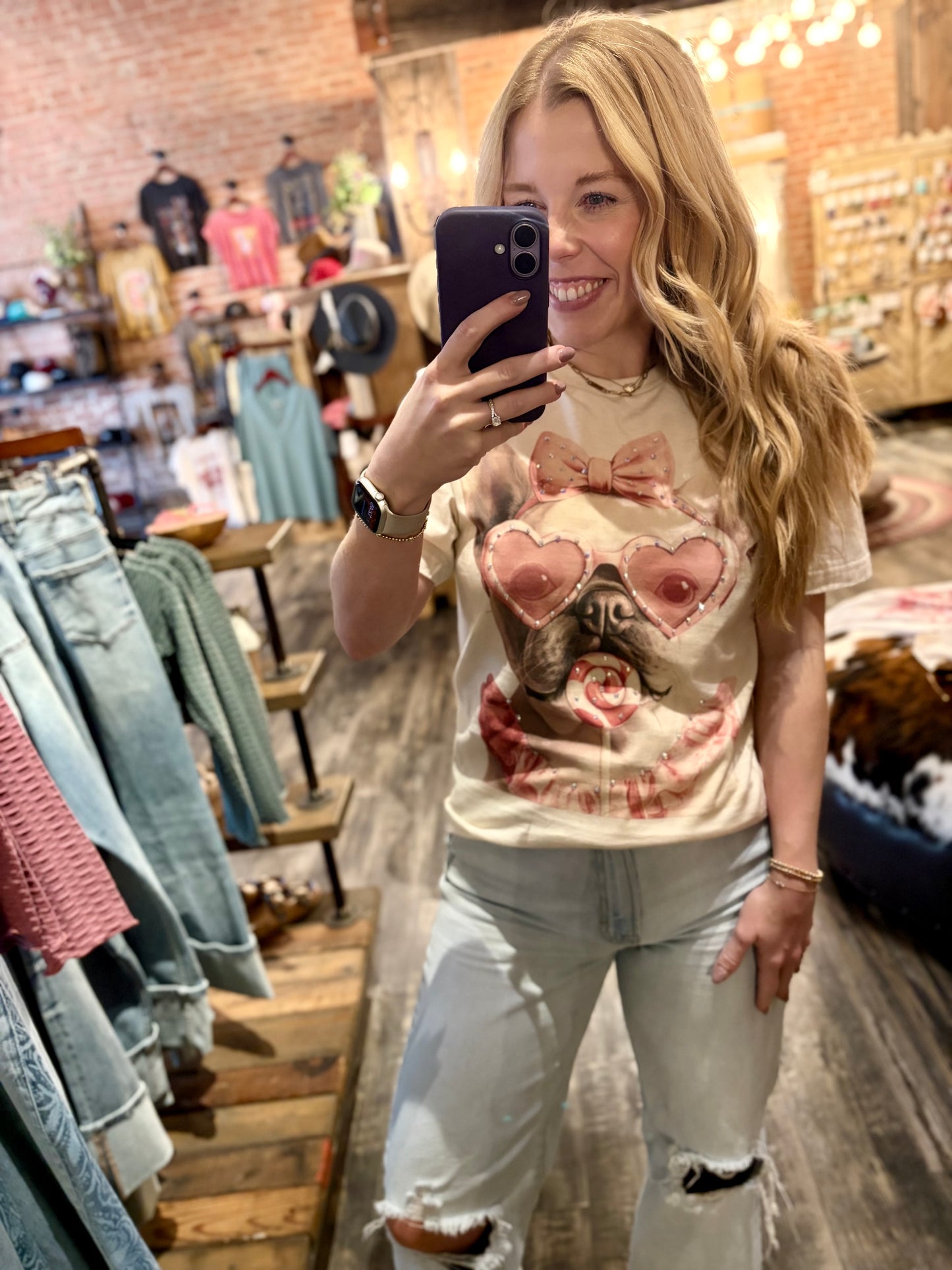 Frenchie Valentine Bling Tee