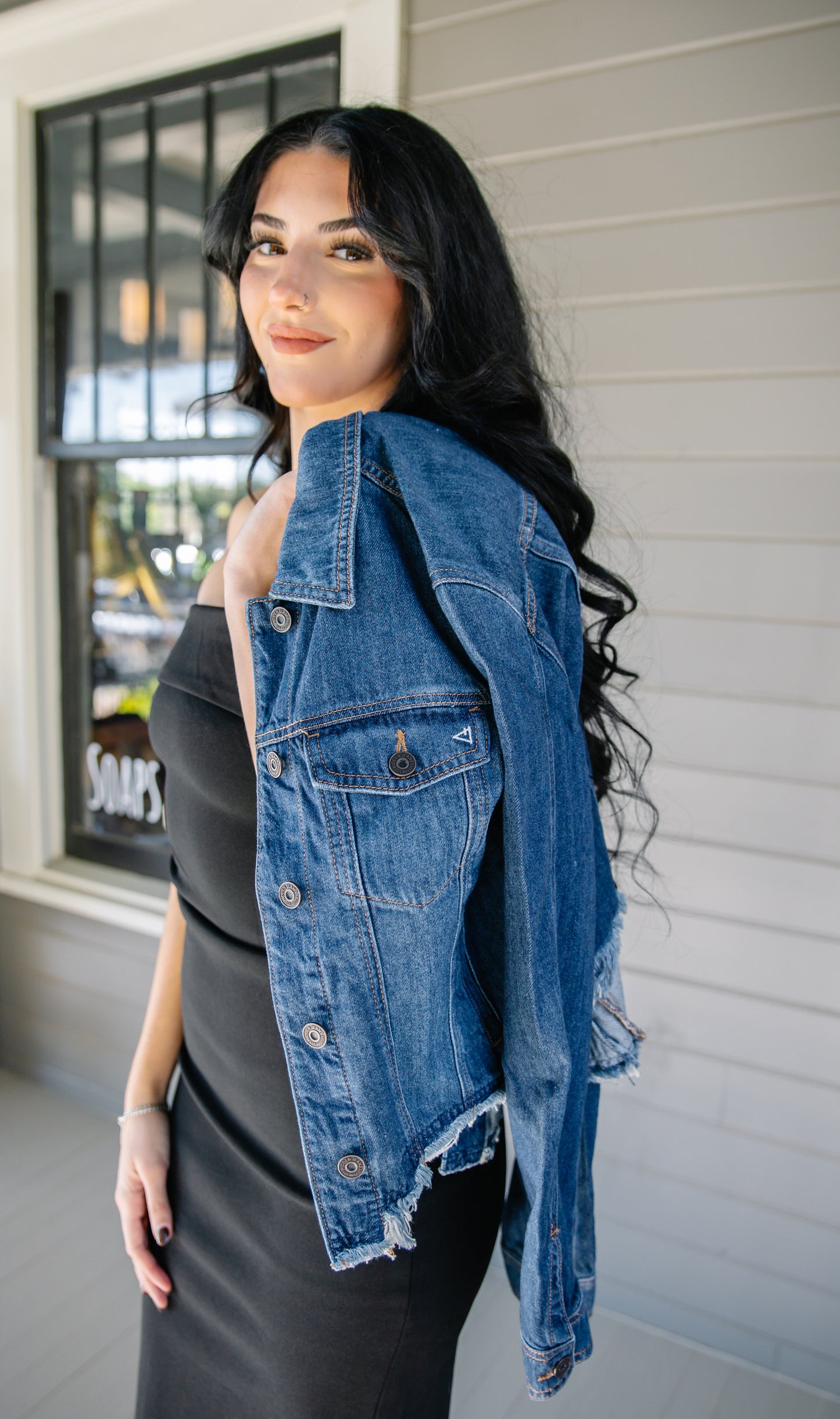 Distressed Denim Jacket - Dark Wash