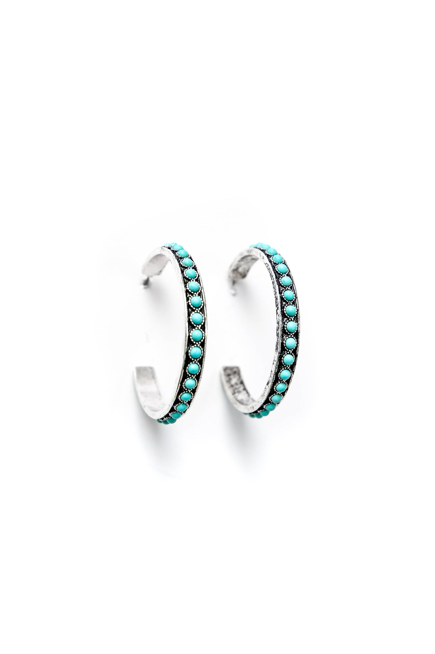 Burnished Silver and Turquoise Hoop Earring