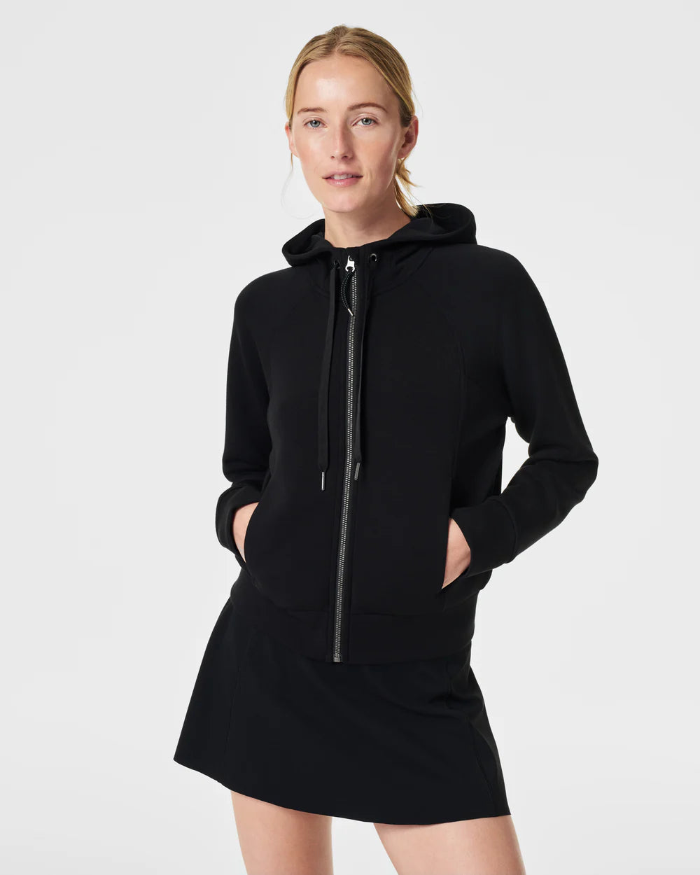 SPANX AirEssentials Full Zip Hoodie in Very Black