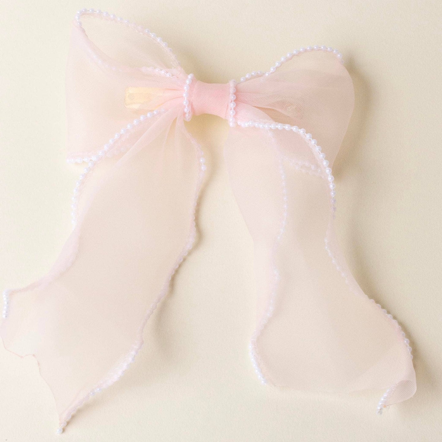 Sheer Pearl Hair Bow-Blush