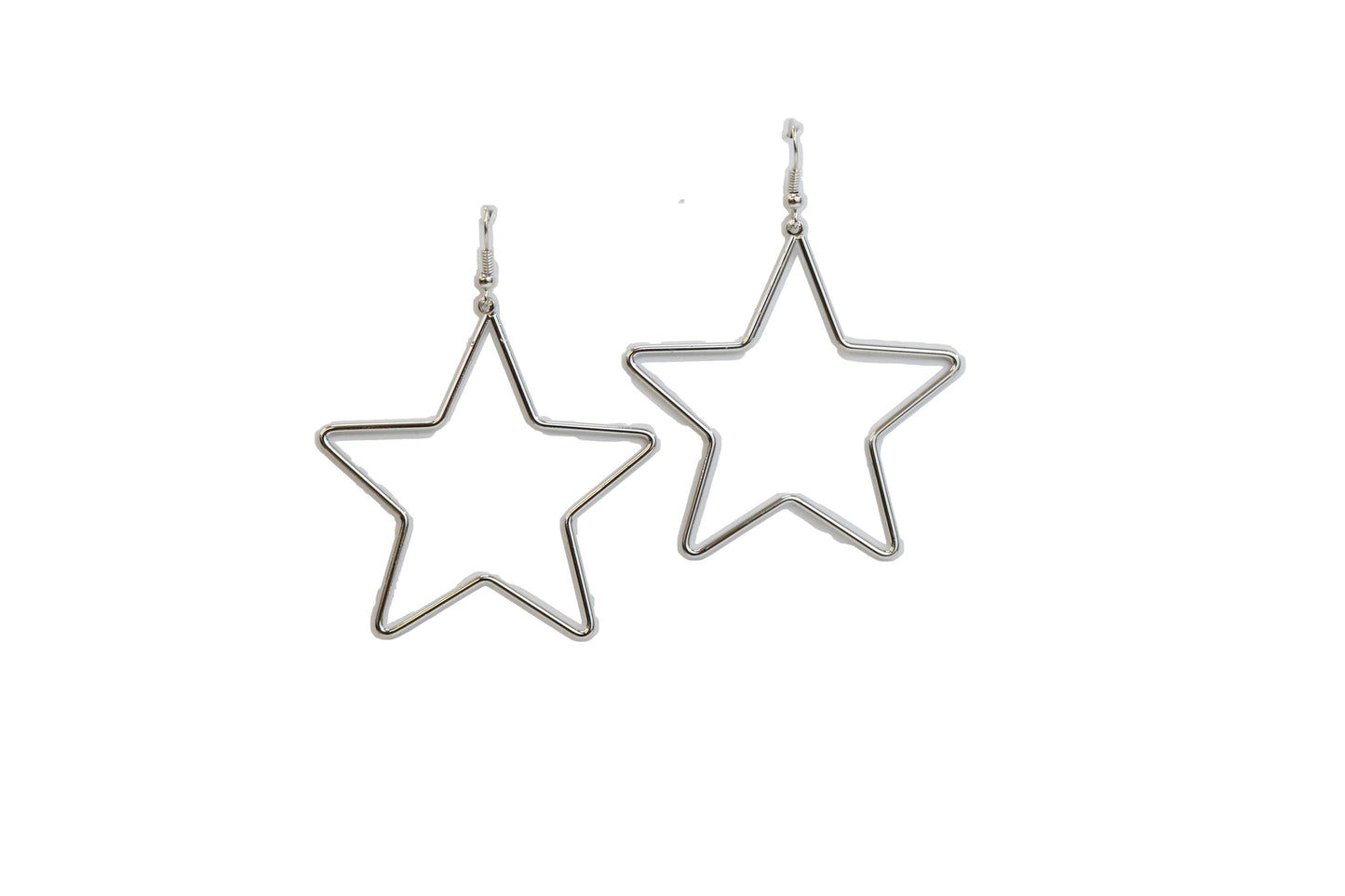 3" Silver Star Earrings on Fishhook
