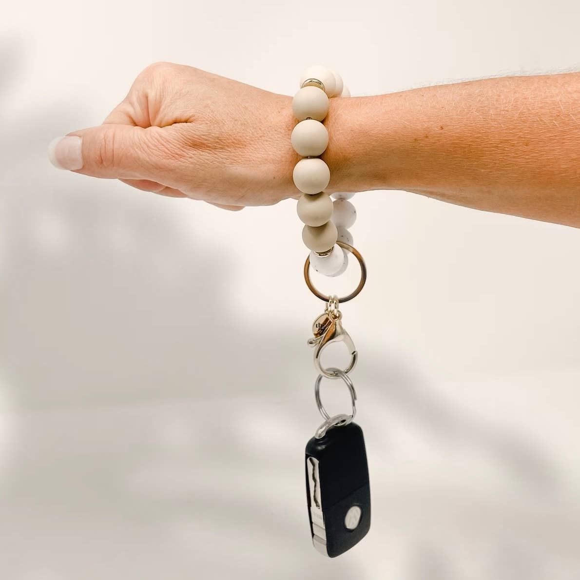 Silicone Beaded Keychain Wristlet - Oatmilk