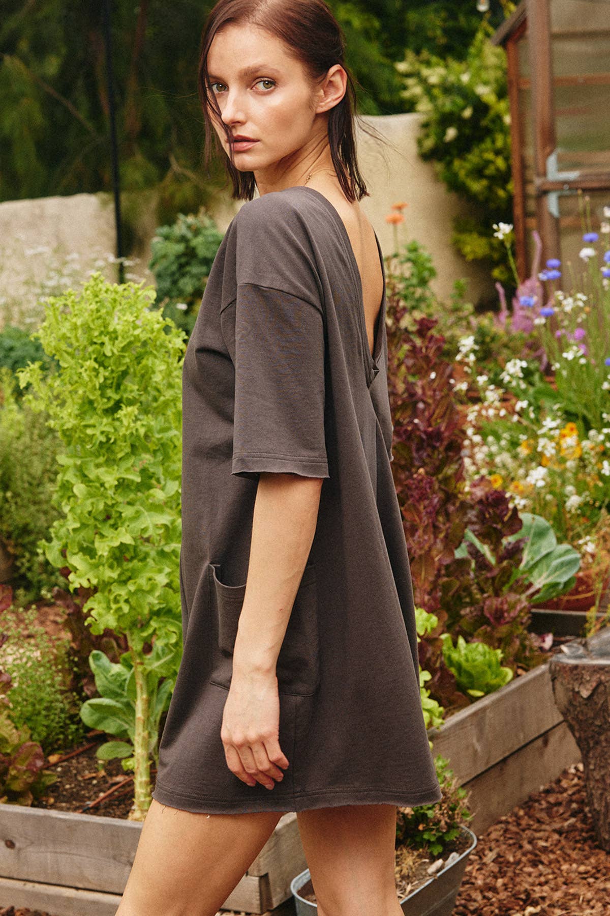 Deep V-back Jersey Mini Romper