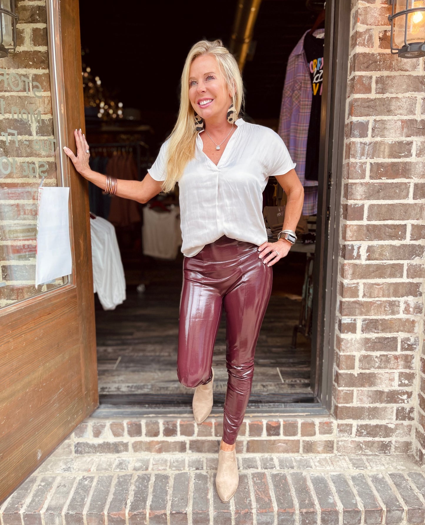Spanx Faux Patent Leather Leggings - Wine