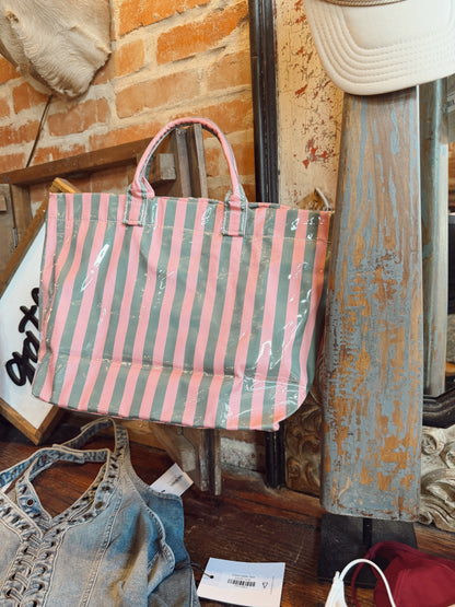 Glossy Striped Large Tote Bag