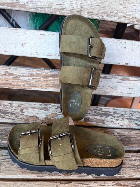 Olive Buckle Sandal