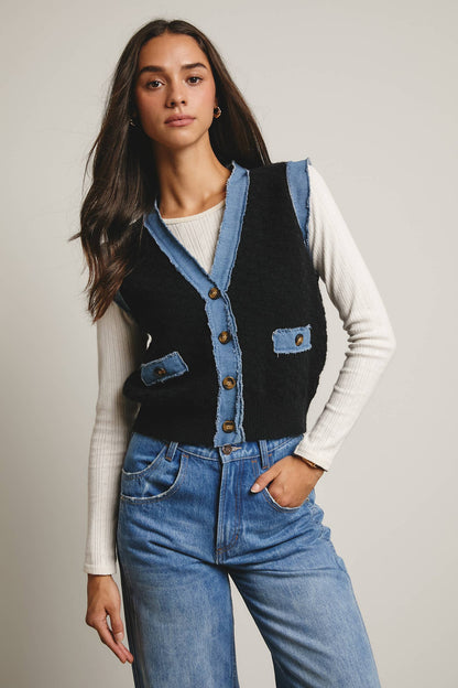 Denim Trim Knit Vest