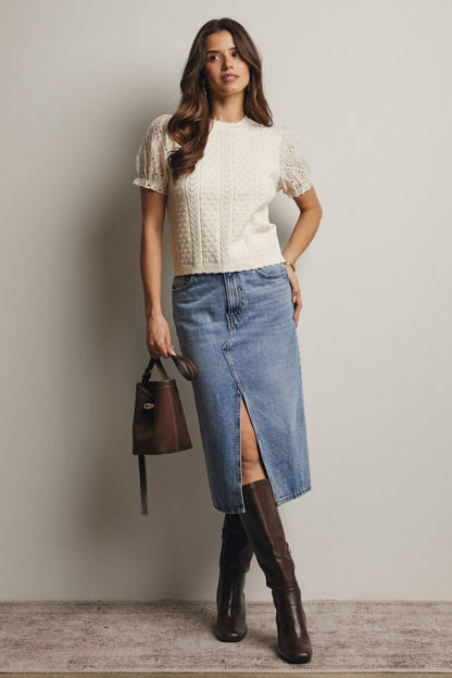 Lace Puff Sleeve Knit Top