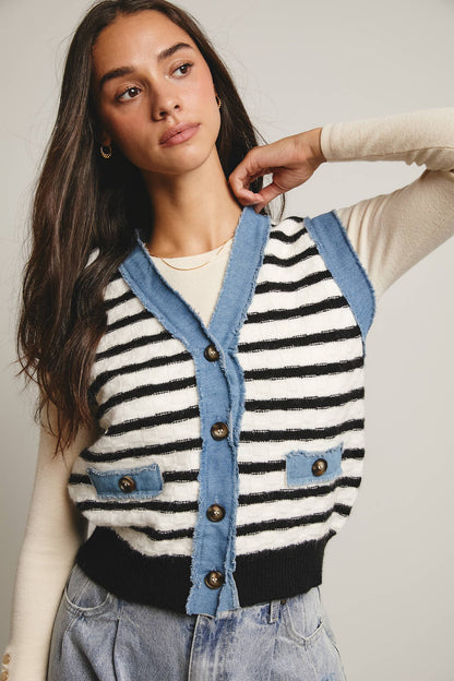 Denim Trim Knit Vest