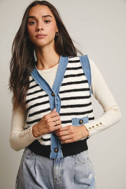 Denim Trim Knit Vest