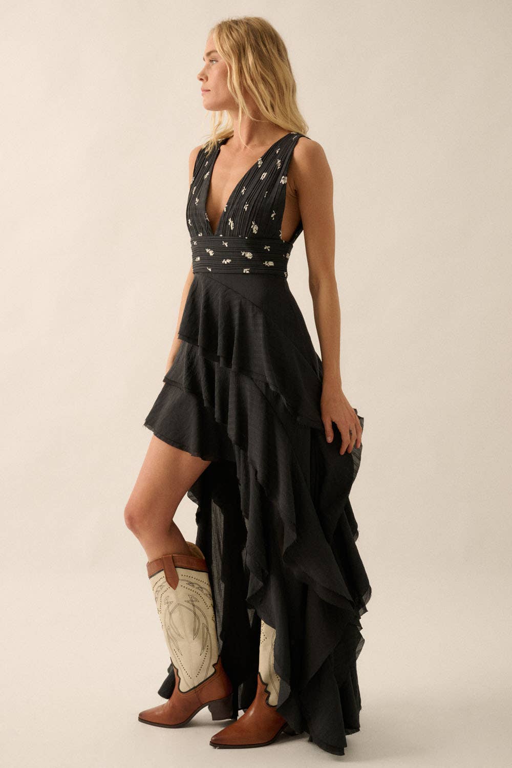 Asymmetric Ruffle Maxi Dress