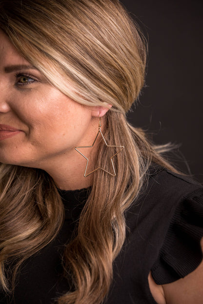 3" Gold Star Earrings on Fishhook