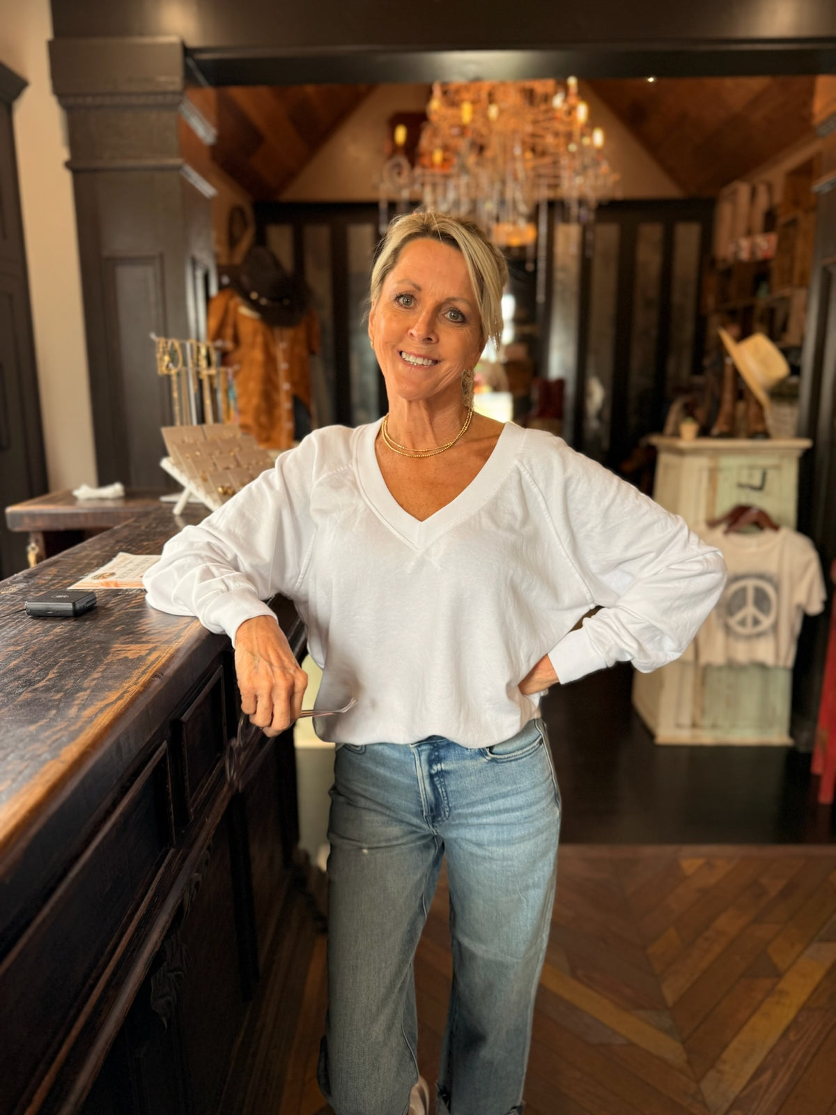 Relaxed French Terry V-Neck Sweatshirt