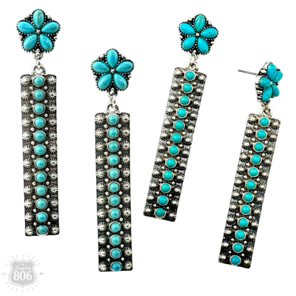 Western Silver & Stone Bar Earring