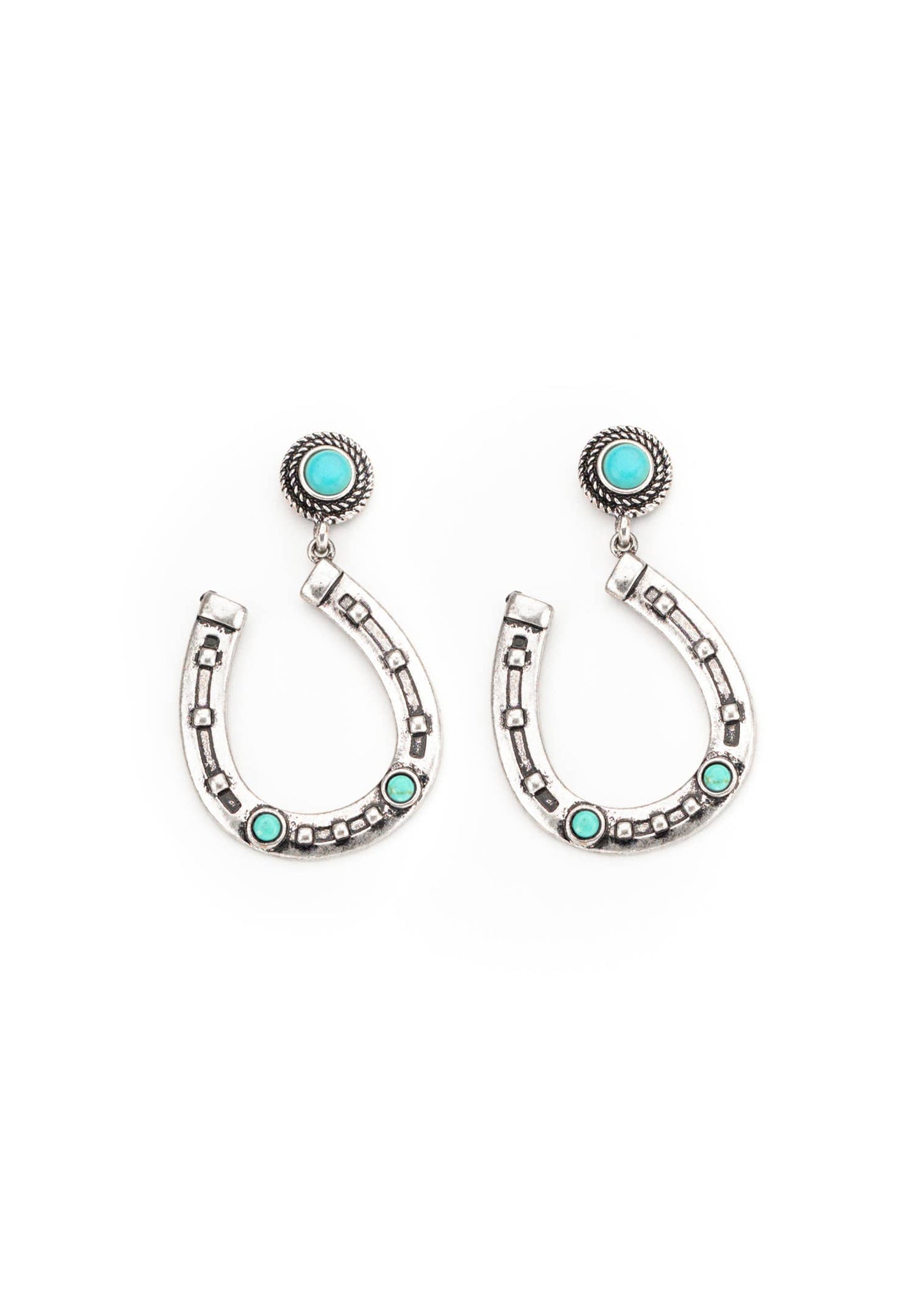 2.5" Burnished Silver/Turquoise Horseshoe Earring