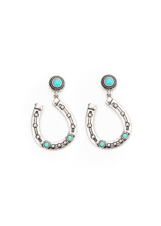 2.5" Burnished Silver/Turquoise Horseshoe Earring