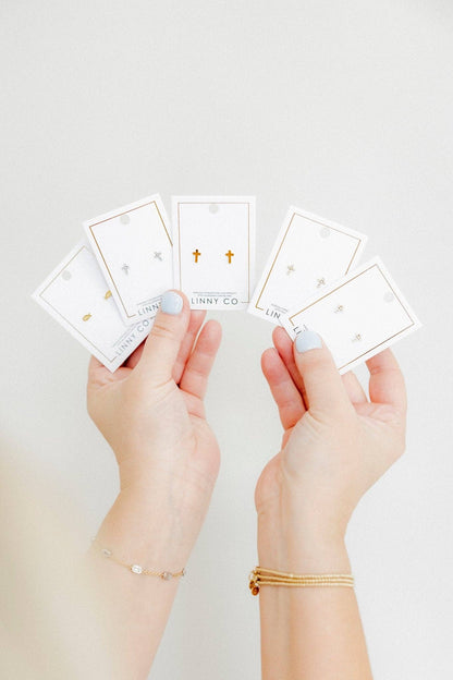 Screwback Stud Earrings - Clara Cross Gold Sparkle
