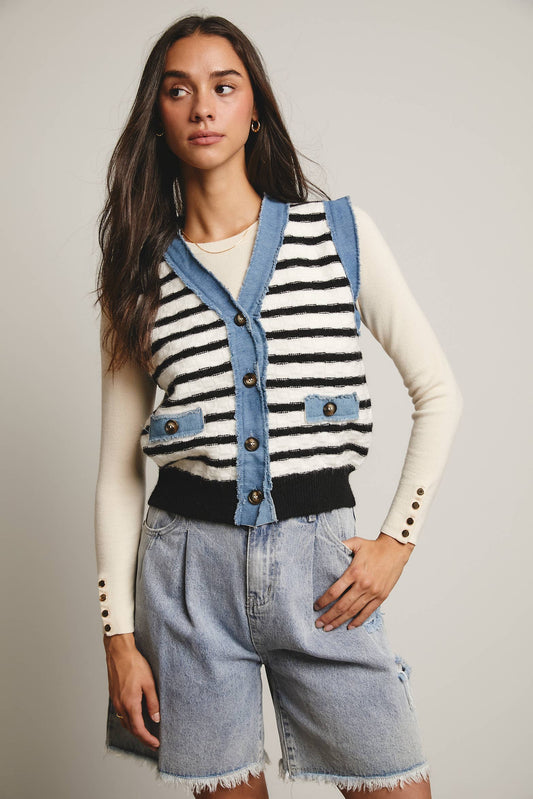 Denim Trim Knit Vest