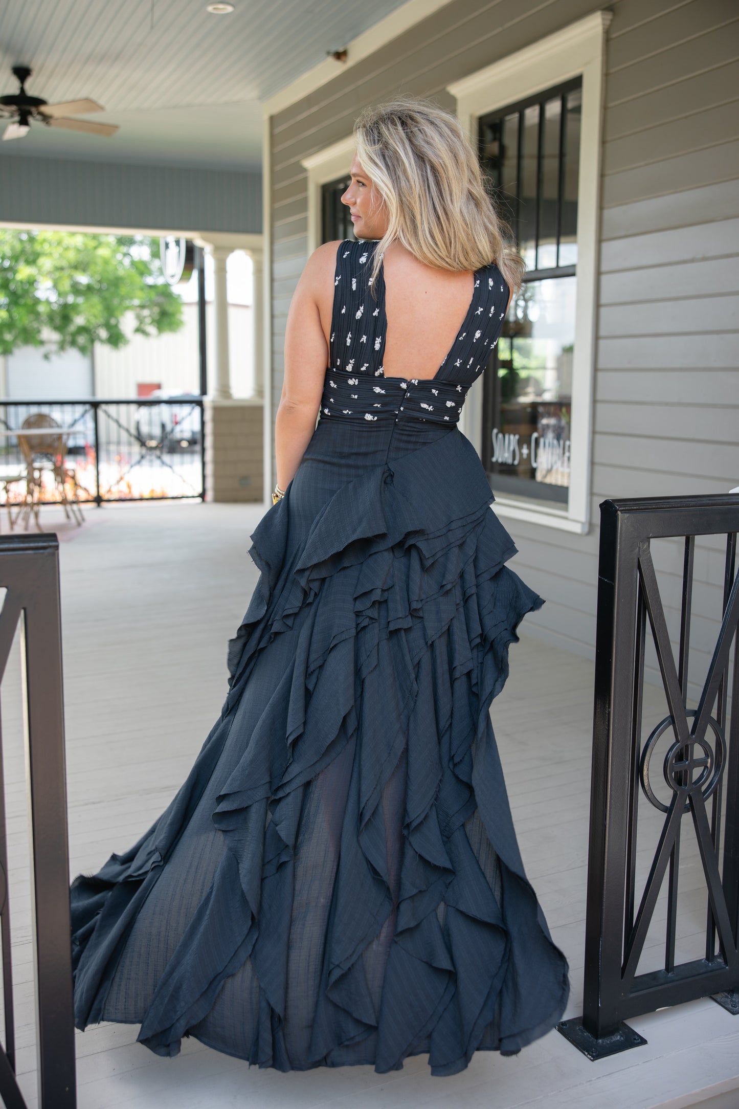 Asymmetric Ruffle Maxi Dress