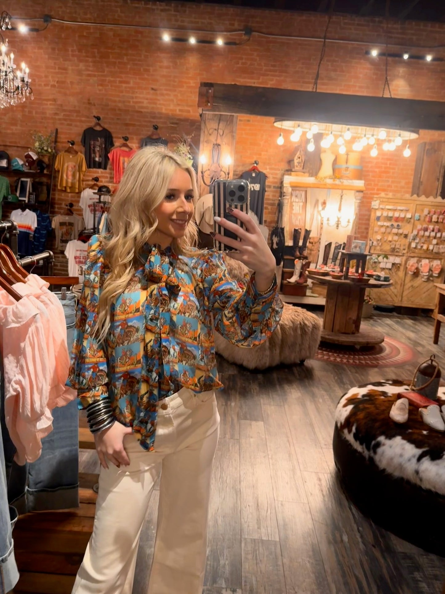 Howdy Hanny Long Sleeve Yeehaw Tie Top
