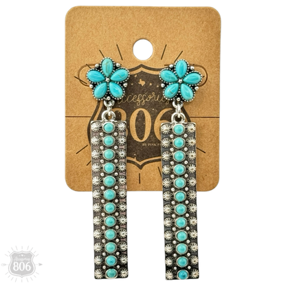 Western Silver & Stone Bar Earring