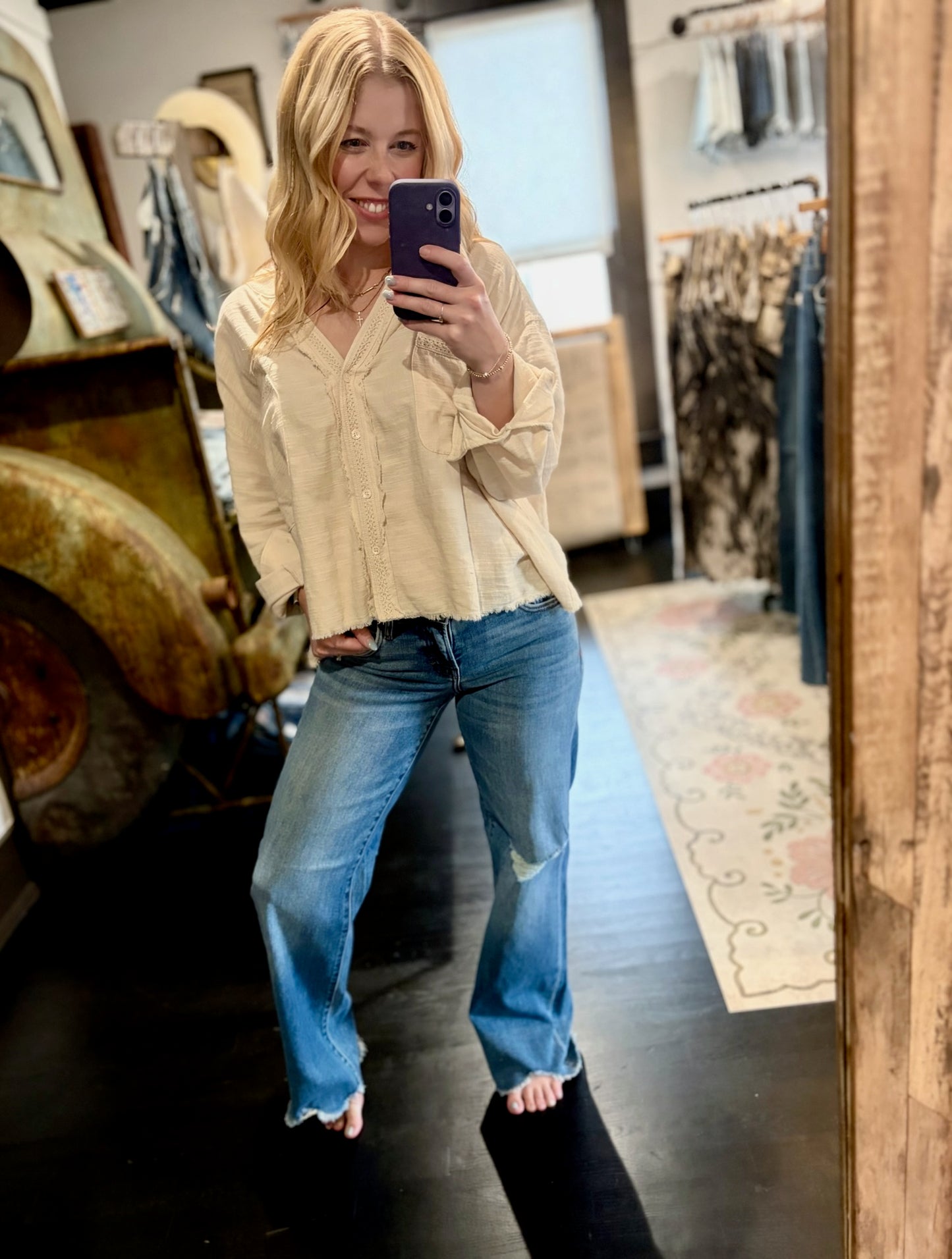 Low Rise Ripped Dad Jean