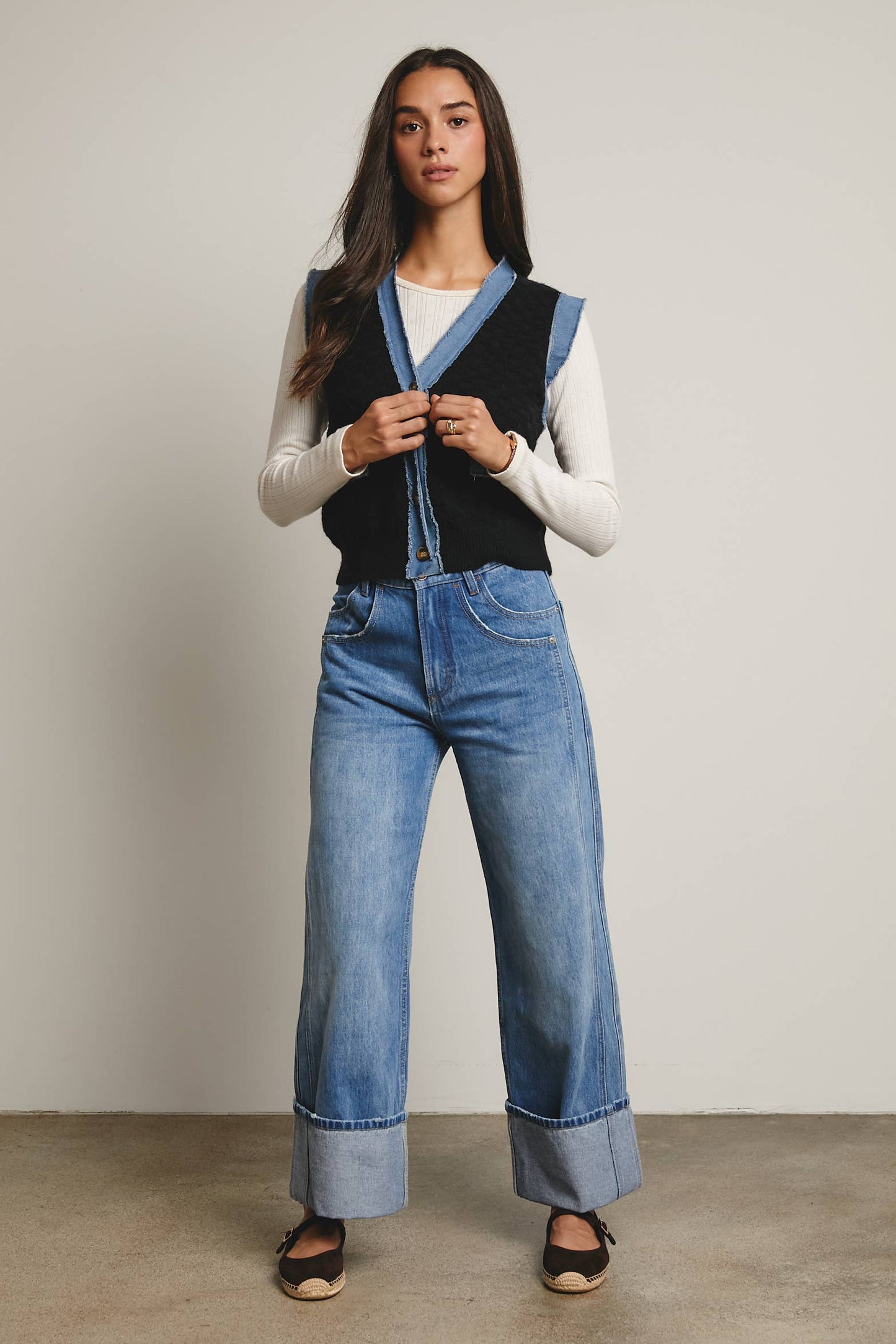 Denim Trim Knit Vest