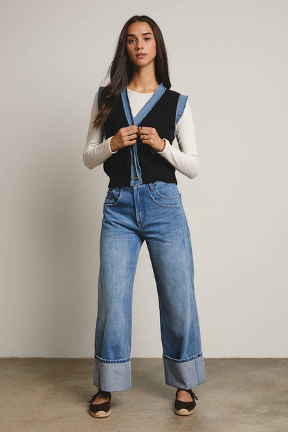 Denim Trim Knit Vest