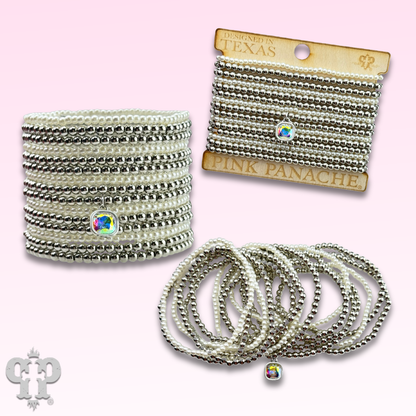 Pearl bead bracelet silver crystal silver