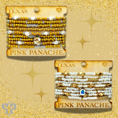 Gold, silver and white pony bead stacked bracelet