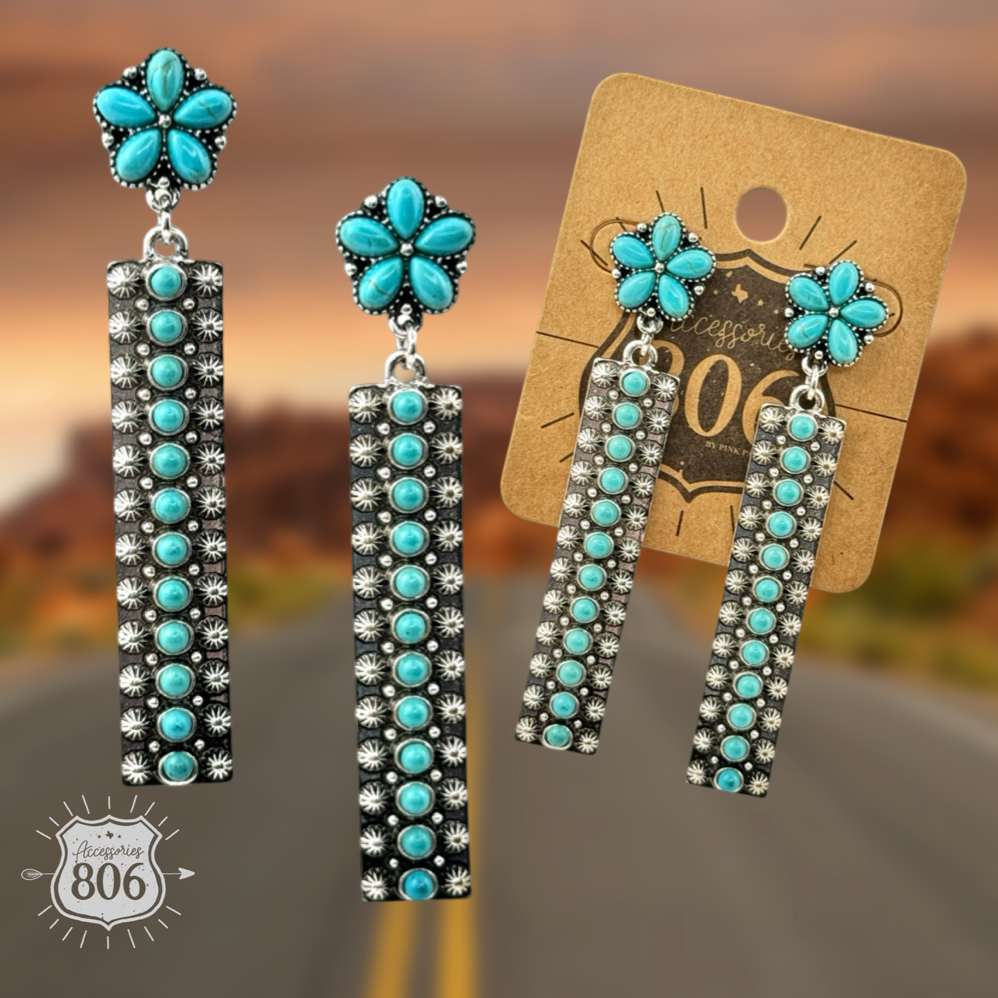 Western Silver & Stone Bar Earring