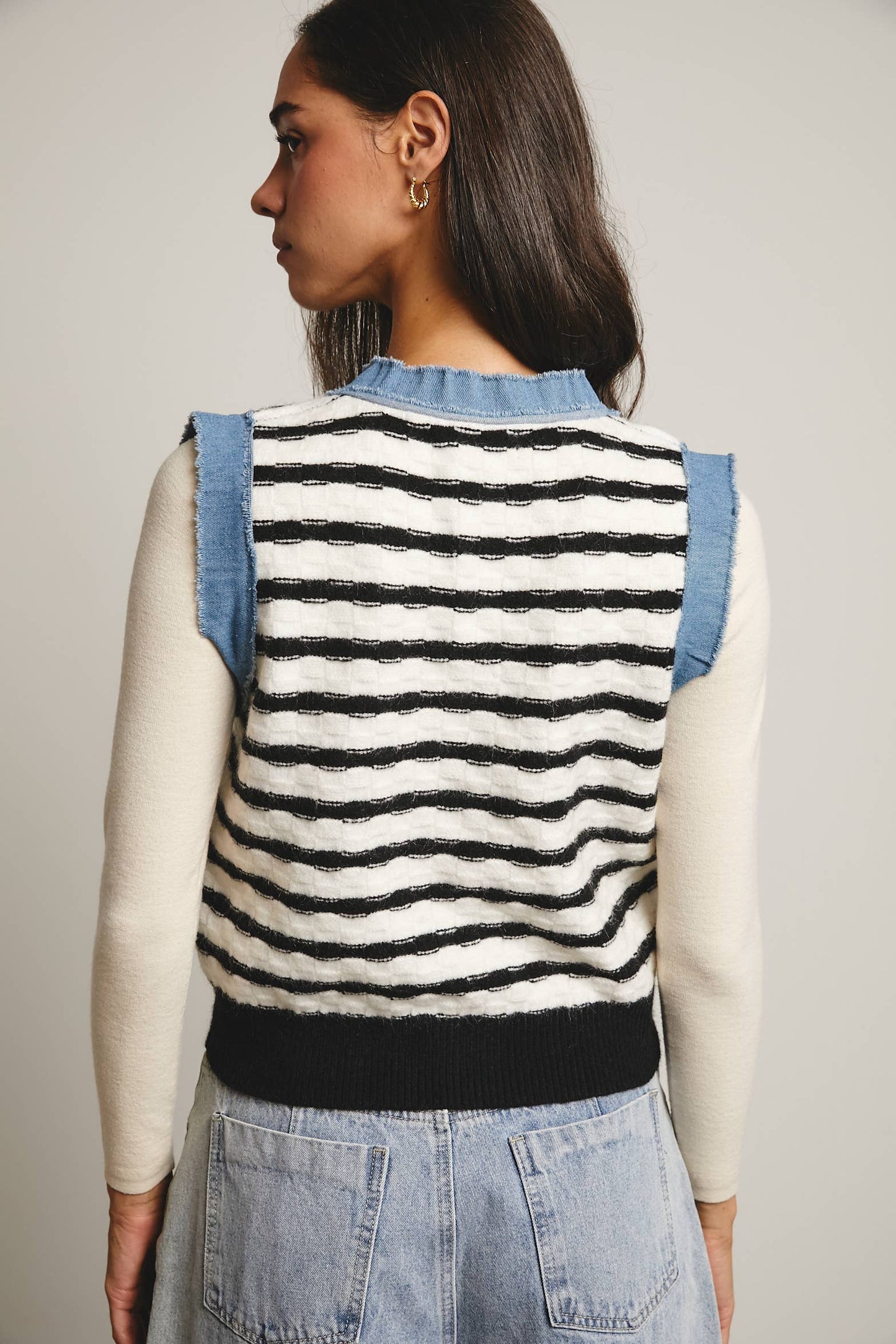 Denim Trim Knit Vest