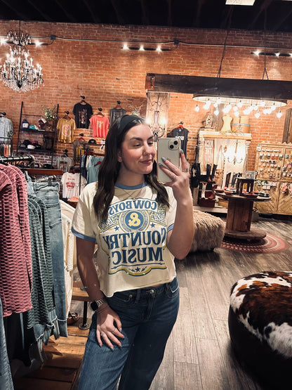 Cowboys & Country Music Blue Trim Crop