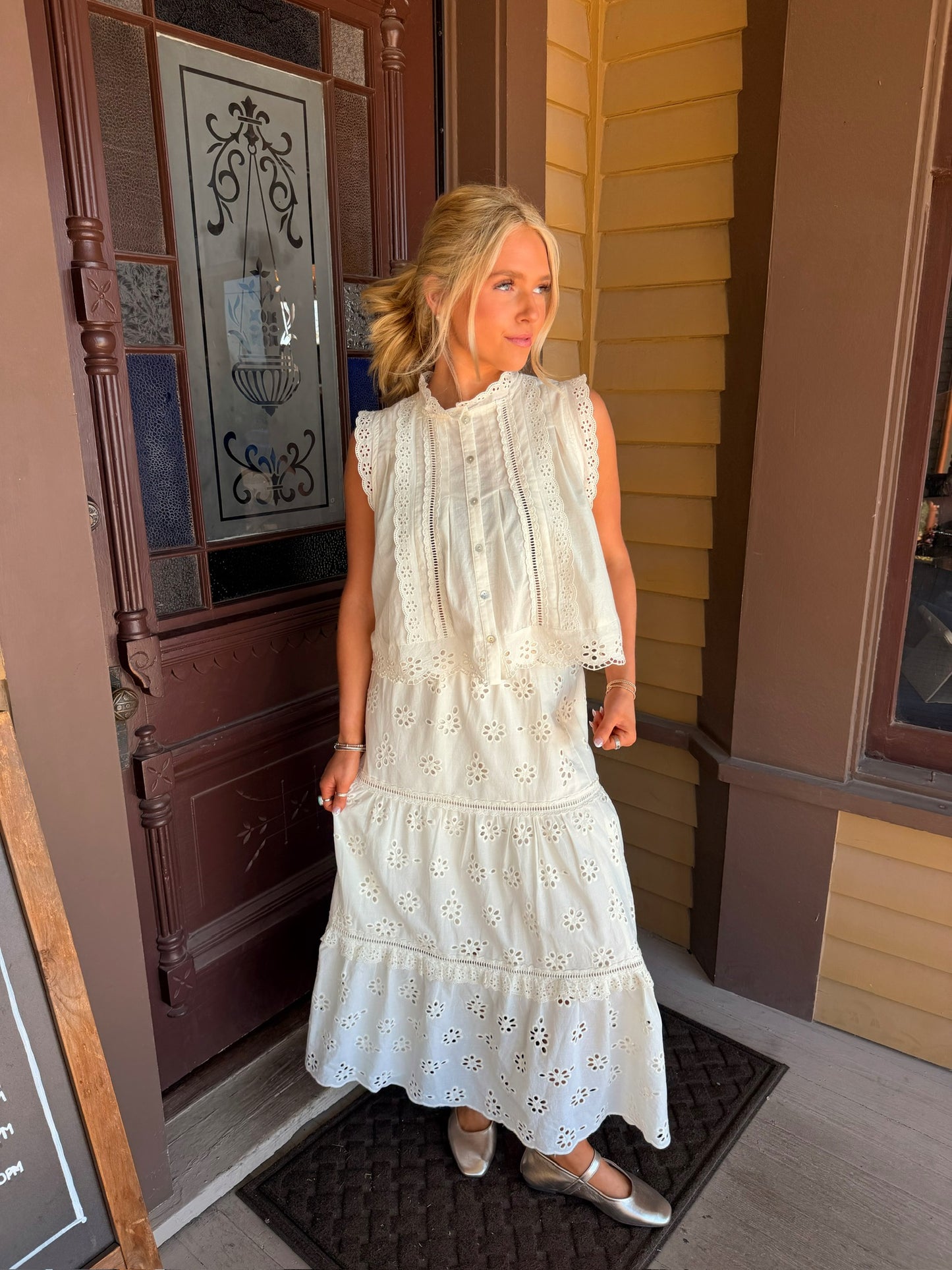 Marci Eyelet Button Top