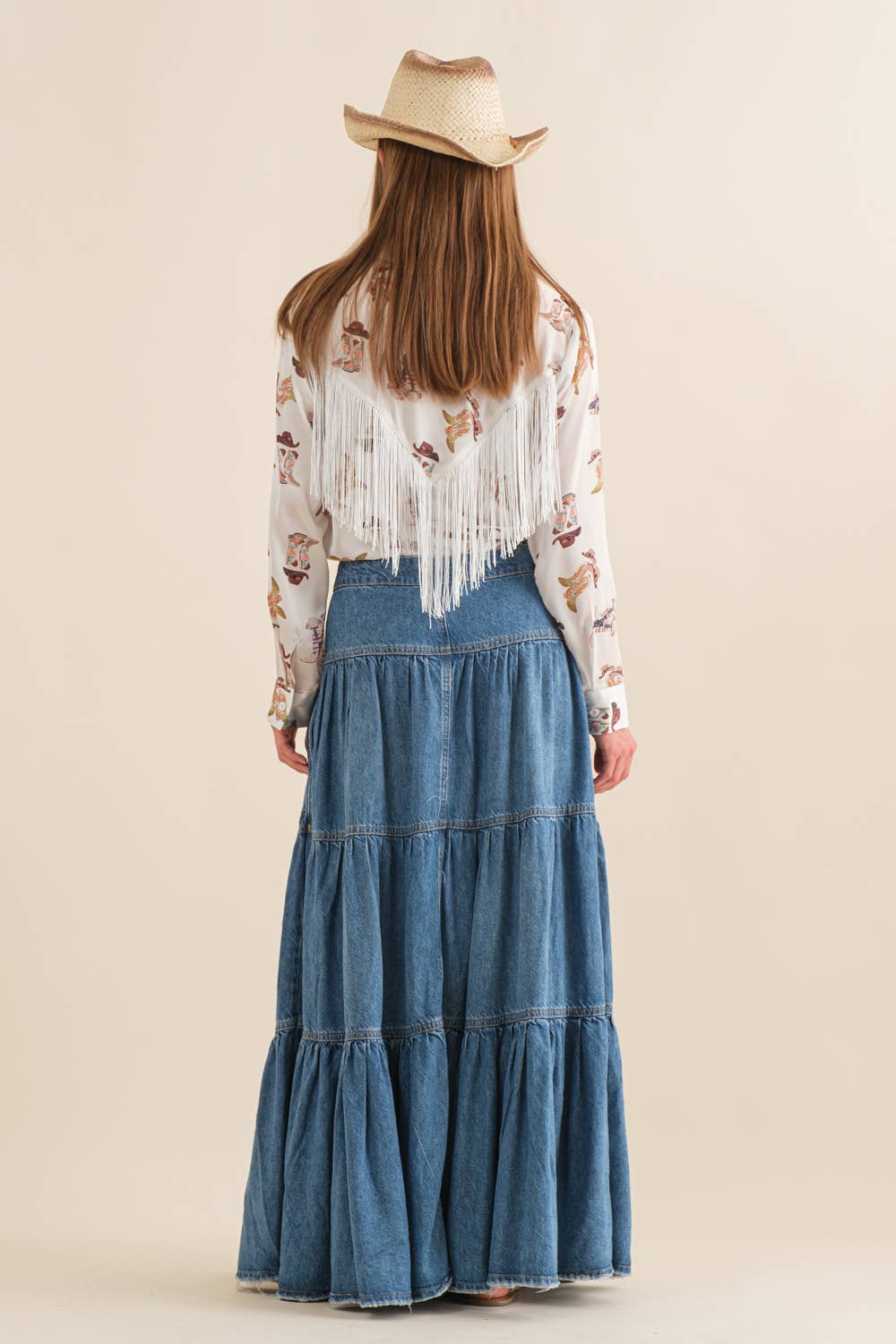 Top Tier Denim Maxi Skirt