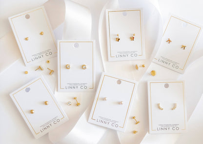 Screwback Stud Earrings - Abigail Sparkle Gold