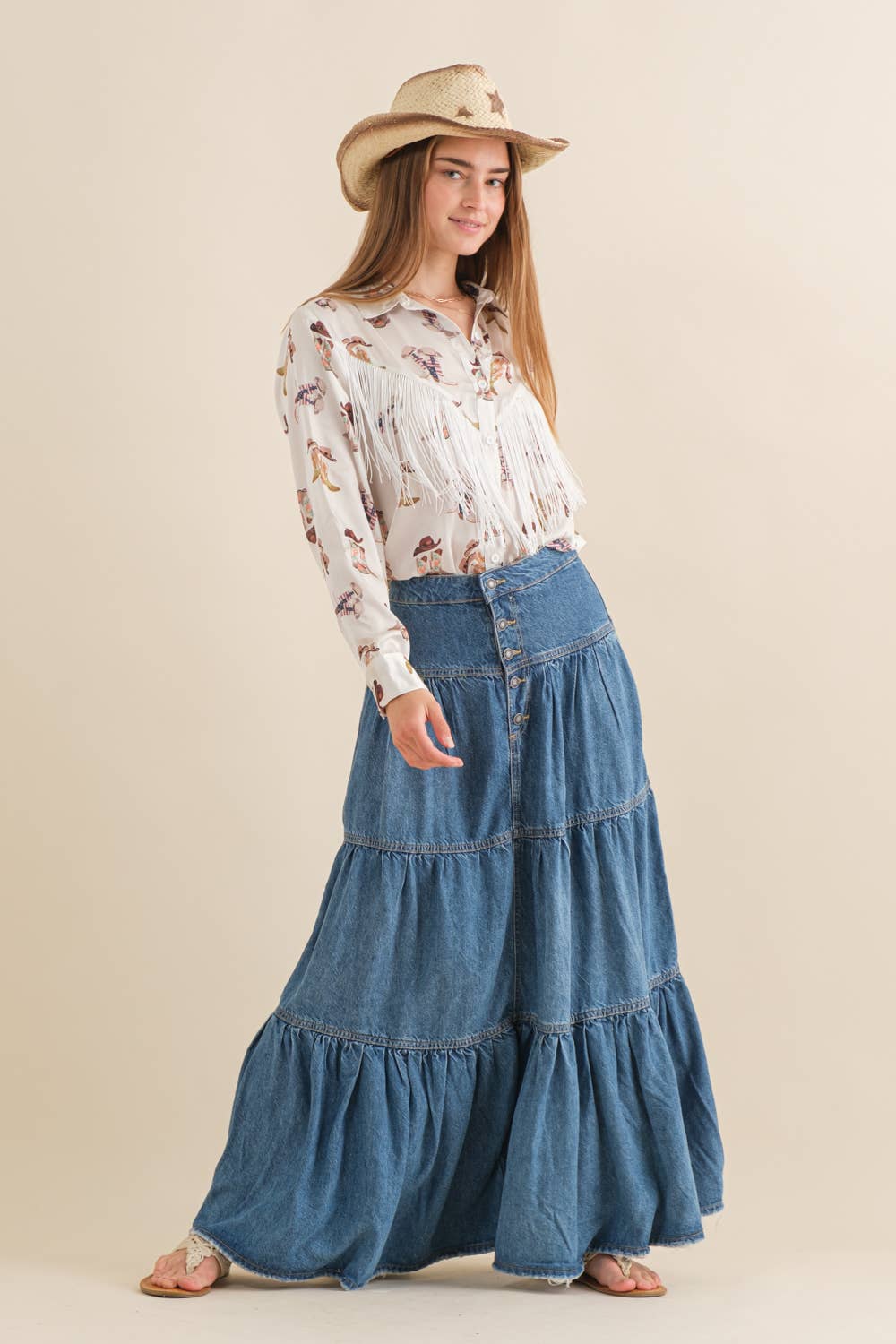 Top Tier Denim Maxi Skirt