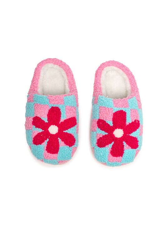 Indoor / Outdoor Slippers - Kids- Checker w/Red Flower -Pink