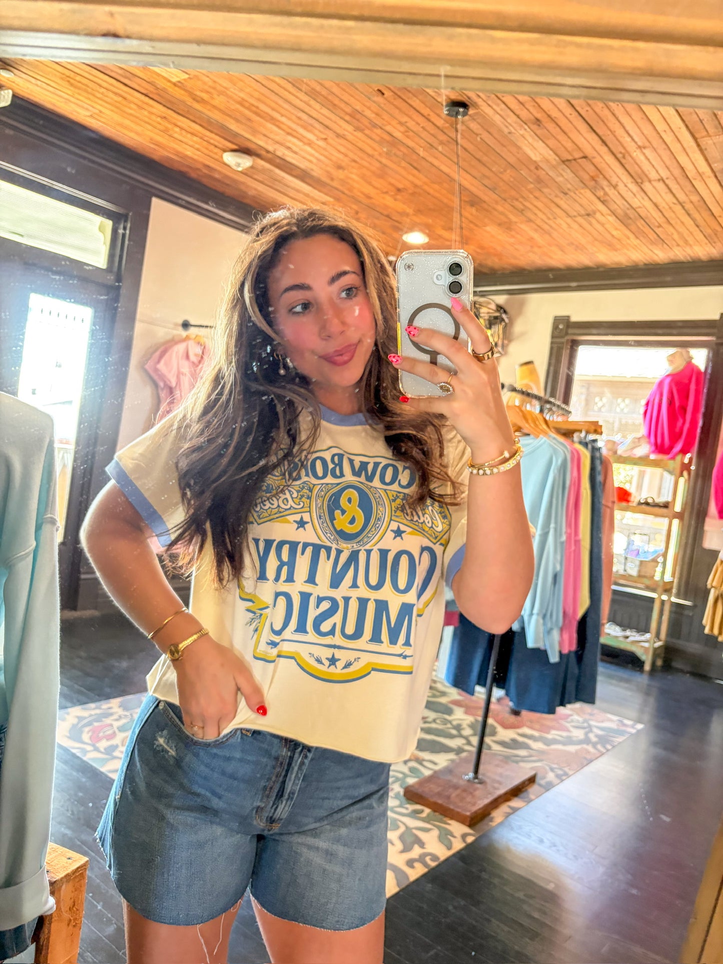 Cowboys & Country Music Blue Trim Crop