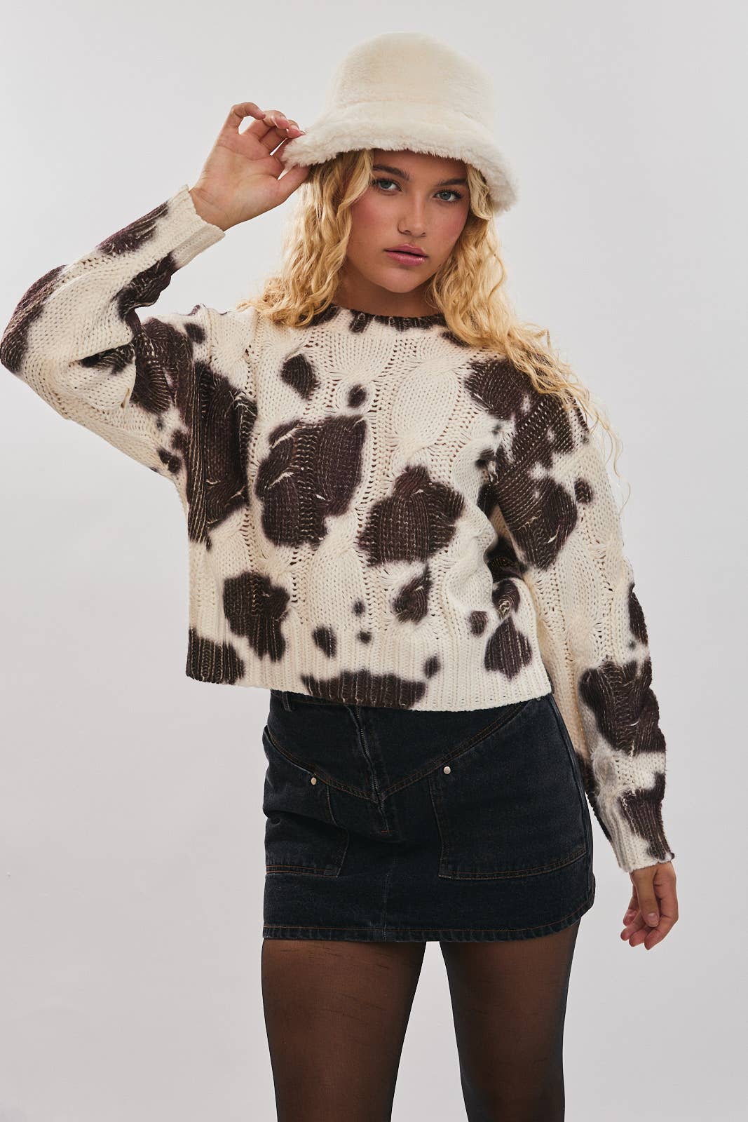 ANIMAL PRINT CABLE SWEATER