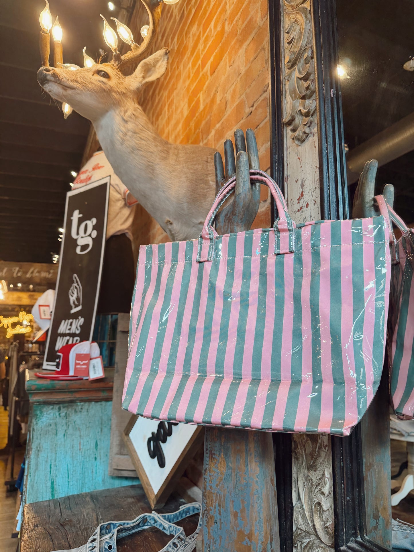 Glossy Striped Large Tote Bag